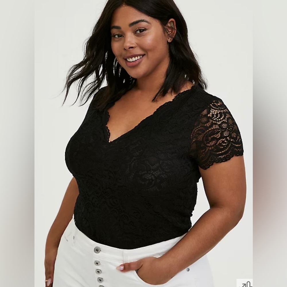 Torrid Black lace V neck body suit